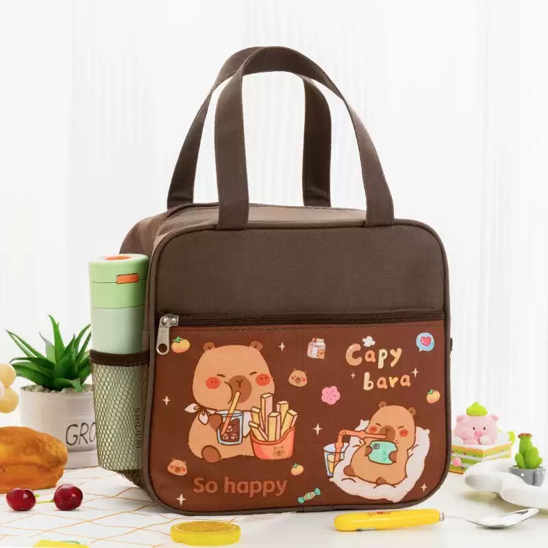可爱卡通小学生饭盒袋大容量保温手提便当包儿童防水防油饭兜餐包