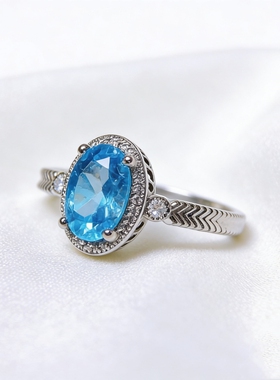 天然托帕石瑞士蓝戒指简约精致