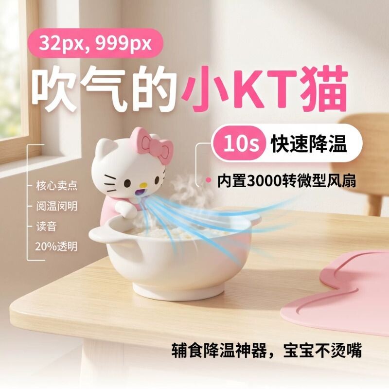 KT猫宝宝吹凉饭神器辅食无叶风扇吹白粥随身杯吹饭小风扇降温充电图片