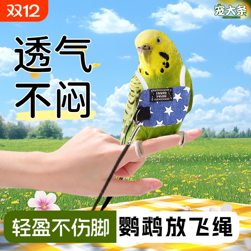 鹦鹉放飞绳不伤脚超轻训练绳子虎皮玄凤背心飞行服外出遛鸟飞行绳
