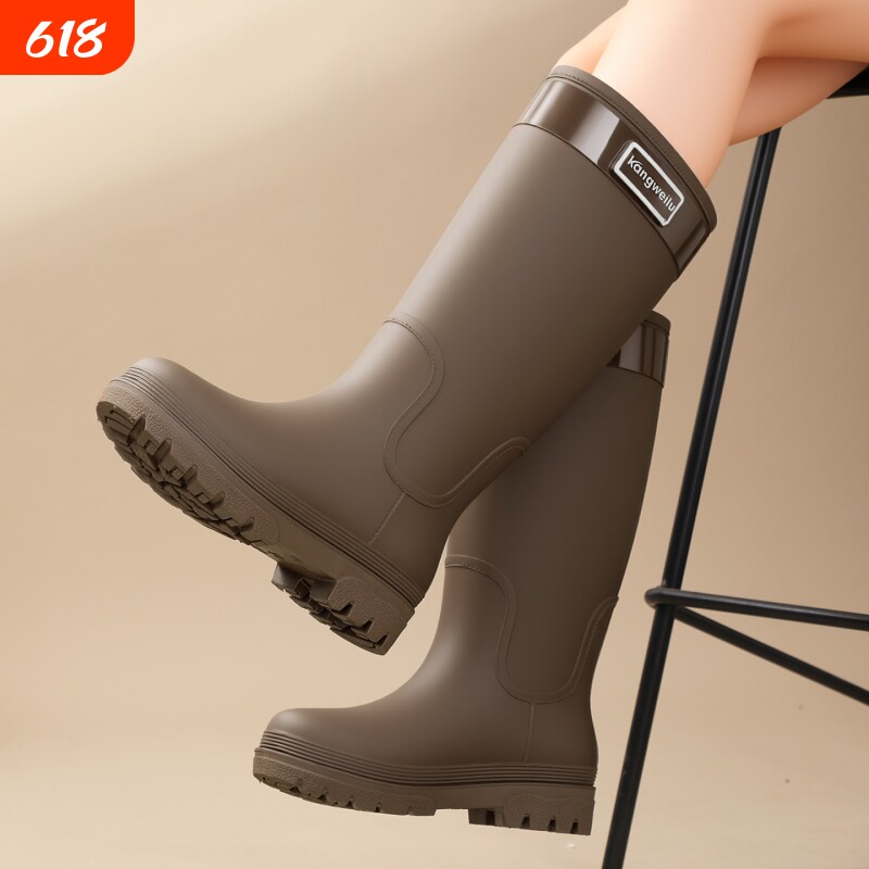 时尚雨鞋女士水鞋雨靴女特高筒水靴加绒防滑保暖厨房防水中筒胶鞋