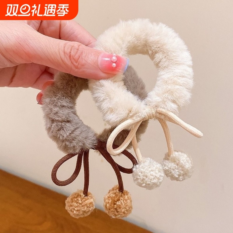 秋冬款毛绒吊坠发圈头绳扎头发皮筋女高弹力毛球发绳ins可爱发饰