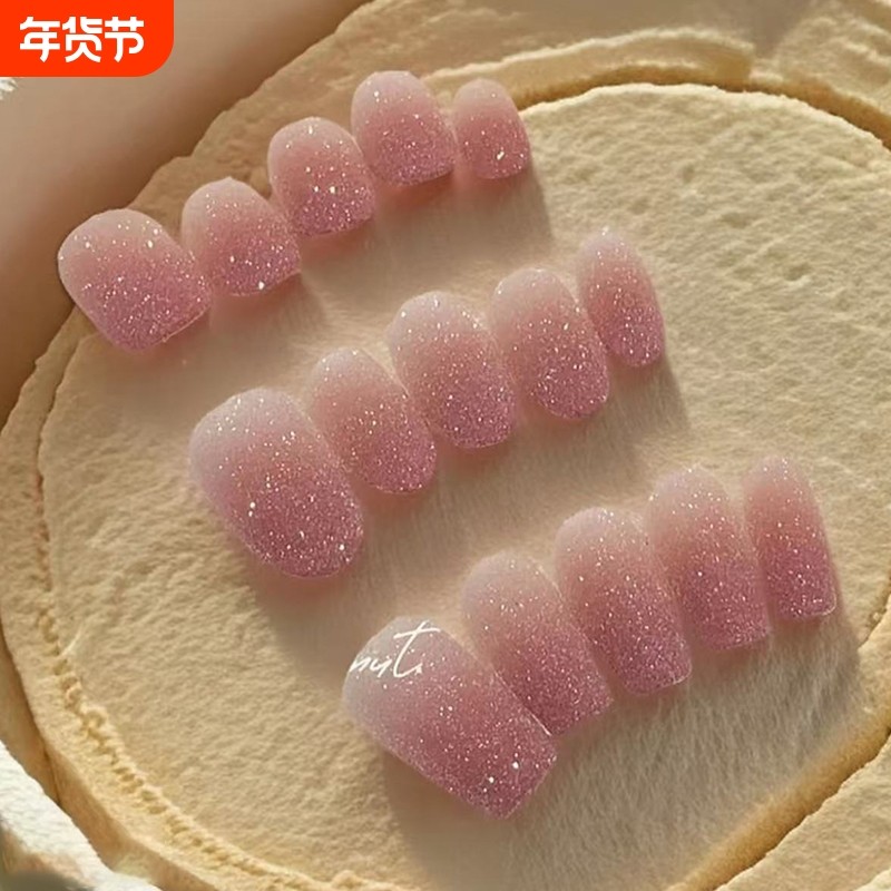 【荔枝冰沙】纯手工高级冰沙颗粒感猫眼轻奢显白蜜桃粉美甲穿戴甲,彩妆/香水/美妆工具,穿戴甲/甲片,淘宝优惠券,粉丝福利购,淘宝优惠卷