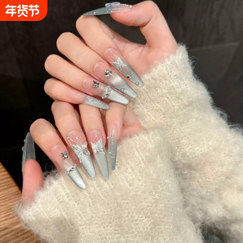 【薄荷曼波】手工穿戴甲轻奢长款4.0细狗长尖穿戴式美甲猫眼甲片,彩妆/香水/美妆工具,穿戴甲/甲片,淘宝优惠券,粉丝福利购,淘宝优惠卷