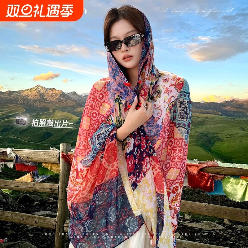 高级感川西薄款民族风披肩外搭女2025新款复古百搭盘扣罩衫纱巾