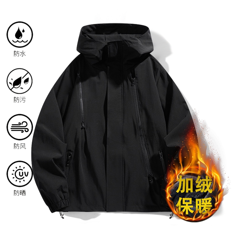 加绒冲锋衣冬季多口袋夹克外套男女潮牌户外登山工装休闲夹克男