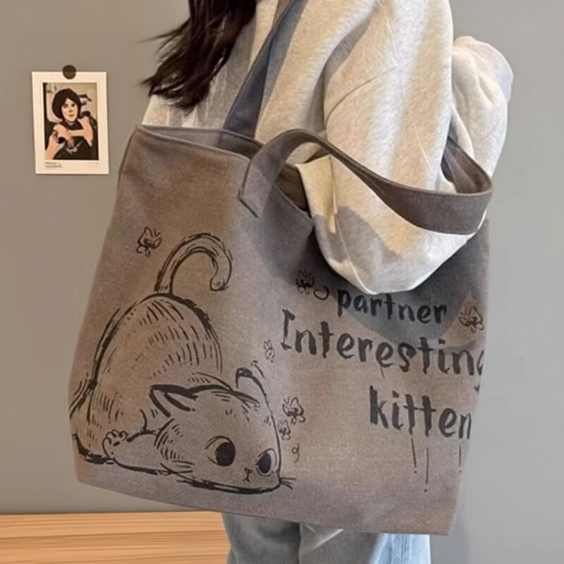 2026新款ins风时尚百搭单肩包通勤大容量托特包上课购物袋帆布