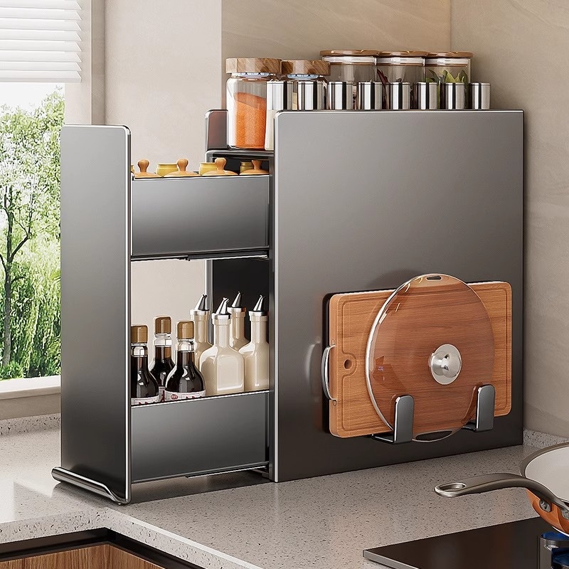 厨房转角调料品置物架台面窄边墙角收纳架橱柜侧面抽拉极窄储物柜