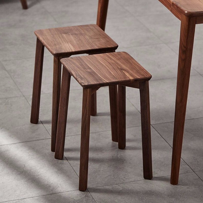 北美黑胡桃木实木餐桌凳子家用客厅轻奢餐凳可叠放高餐椅板凳方凳
