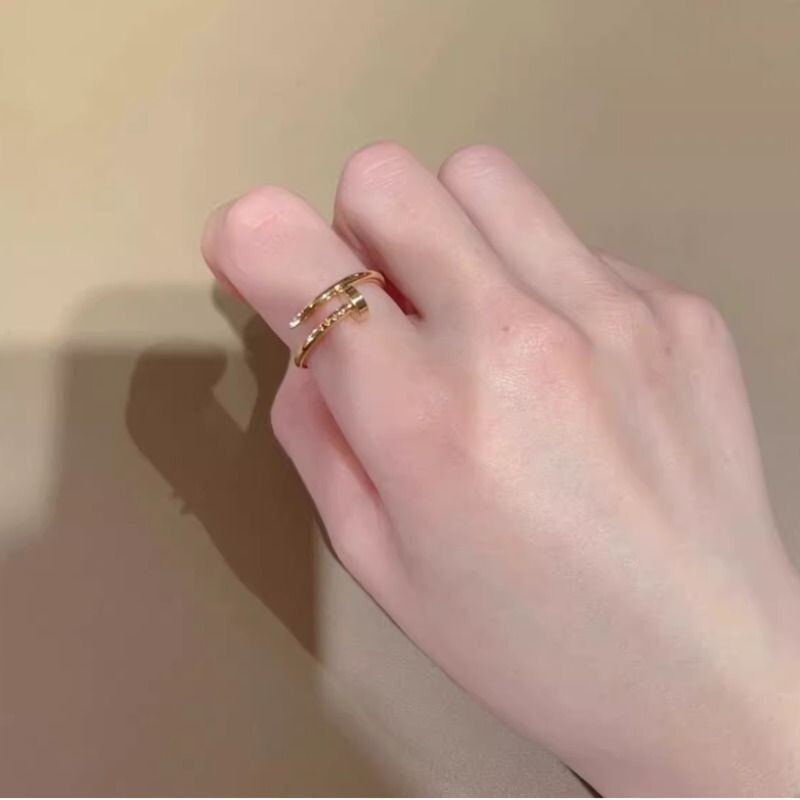 原创无钻钉子戒指女小众设计感高级轻奢食指戒情侣对戒玫瑰金黄金图片