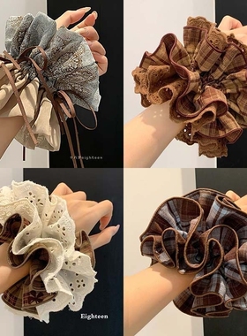 高级感复古碎花大肠发圈百搭网红头饰日韩气质丸子头发绳头绳发饰