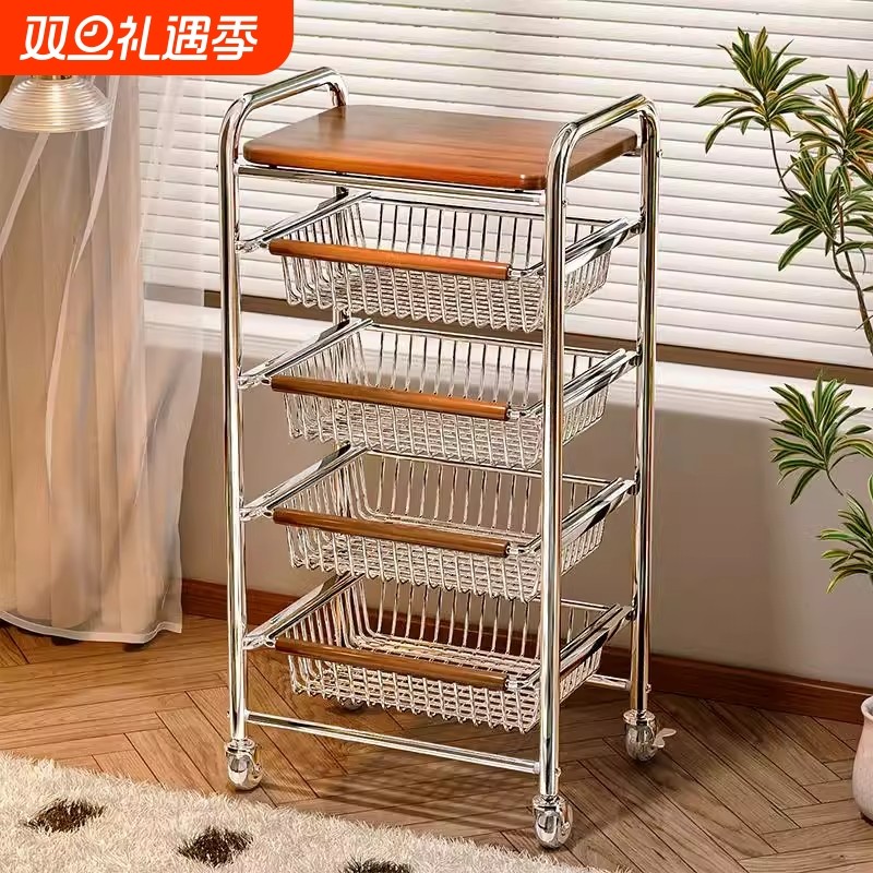 中古风零食置物架多功能夹缝小推车多层果蔬厨房菜篮可移动收纳架