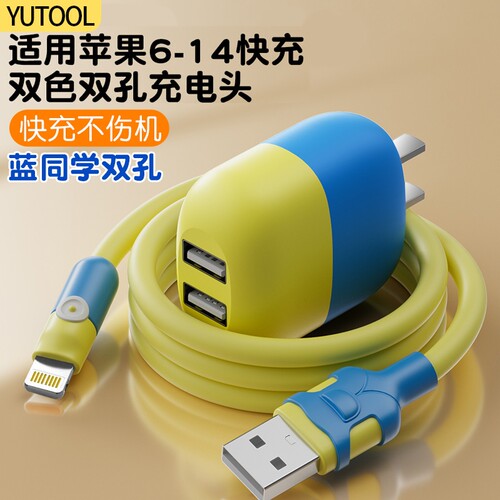 适用苹果充电线快充数据线iPhone14promax13/12/11/xr/5/6/7/8/Xxs充电器头双孔手机充电头同学