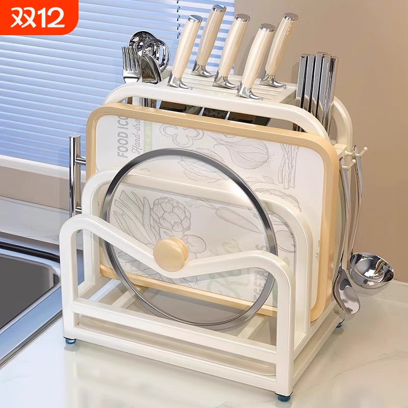 厨房新款不锈钢刀架置物架菜板多功能刀具筷笼一体收纳架台面筷子