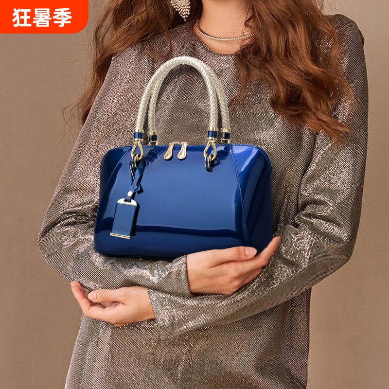 外贸新款漆皮亮面女包波士顿女包时尚单肩斜挎包手提包