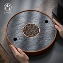 乌金石茶盘小型圆形功夫茶干泡台储水式 2025新款 家用小茶台茶托盘