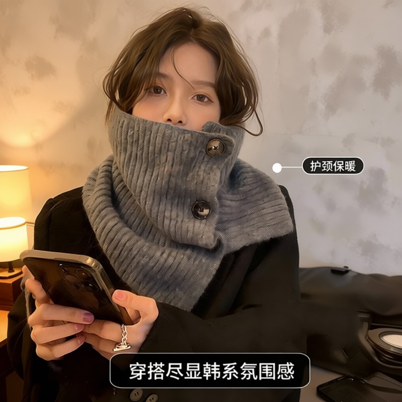 披肩围脖女冬季2025新款韩系高级感羊毛混纺保暖脖套护颈围巾秋冬