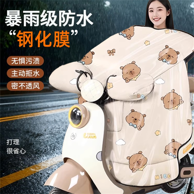 新款电动车挡风被冬季加绒加厚电瓶摩托车卡通防风罩通用防雨