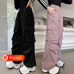 女童裤子2026春秋新款中大童春秋款休闲运动工装裤儿童长裤潮黑色