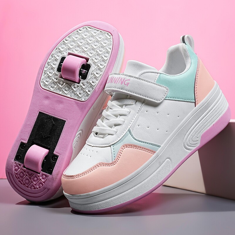 男女童学生暴走轮滑鞋女童魔术贴双轮可拆卸收缩儿童暴走鞋溜冰鞋