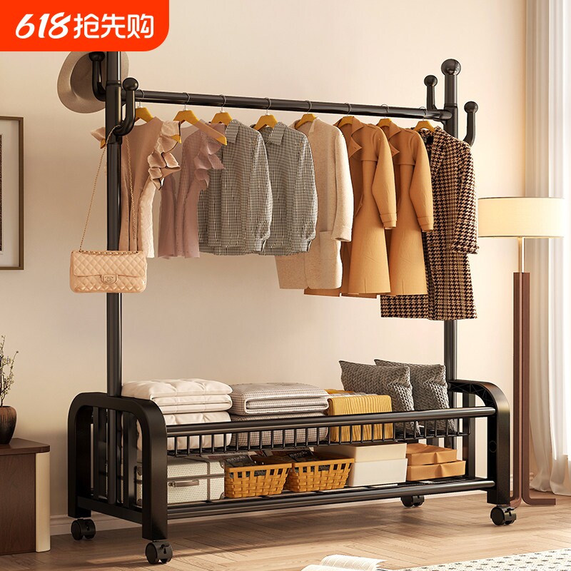 简易晾衣架落地衣帽架家用阳台挂衣杆晒衣服架子宿舍出租屋收纳架