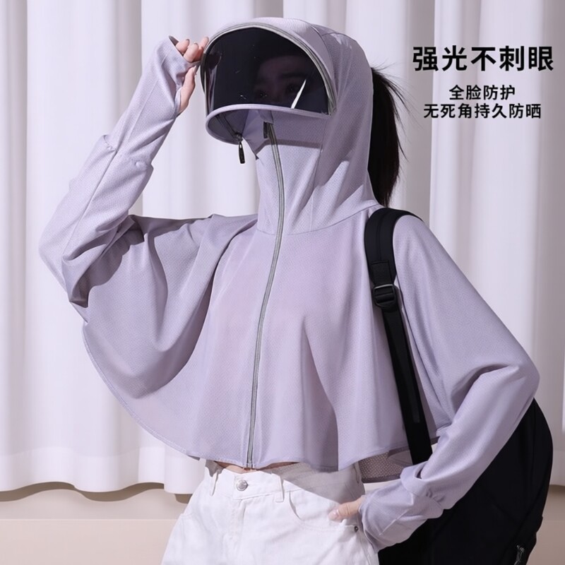 夏天防晒衣帽子面罩护颈一体女骑车电动车吹不翻遮阳帽大帽檐防风