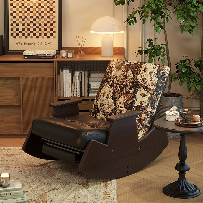 复古风摇摇椅实木单人摇椅沙发客厅中古风阳台休闲躺椅懒人沙发椅