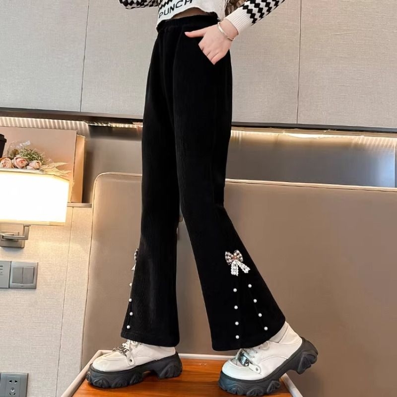 女童灯芯绒微喇叭裤子秋冬款2025新款中大童洋气修身显瘦休闲长裤