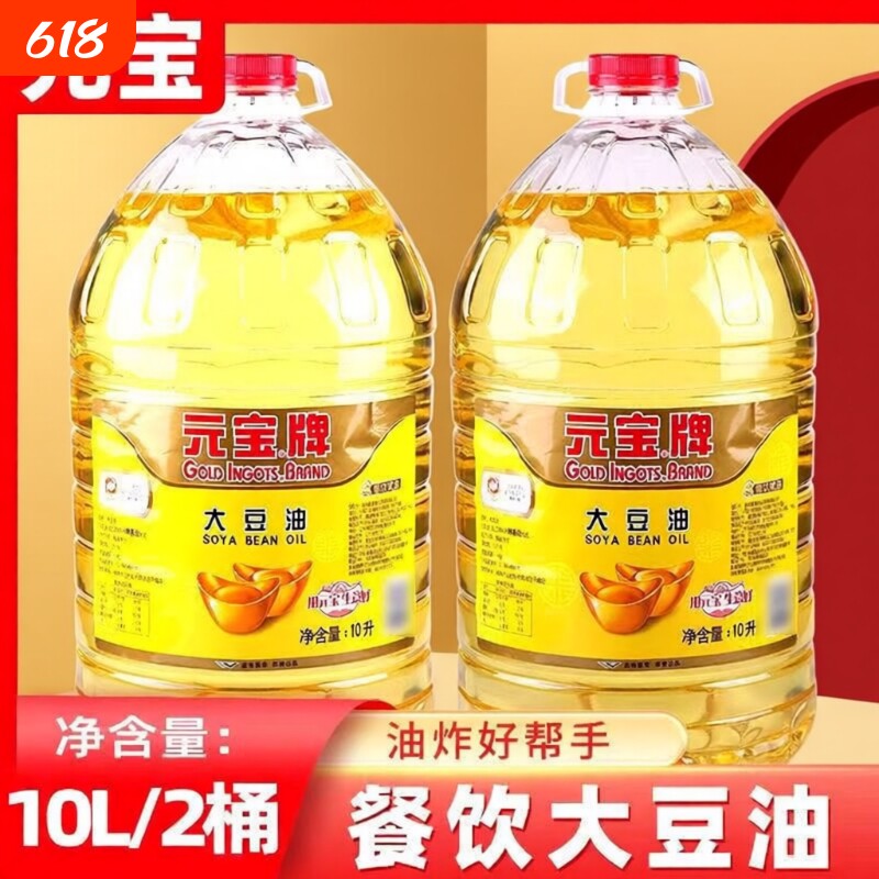 食用油一级大豆油10L*2正品餐饮装商用家用油炸元宝牌