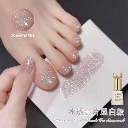 爆闪碎钻脚趾指甲油胶2025年新款夏季超美甲套装红色细闪透明白色