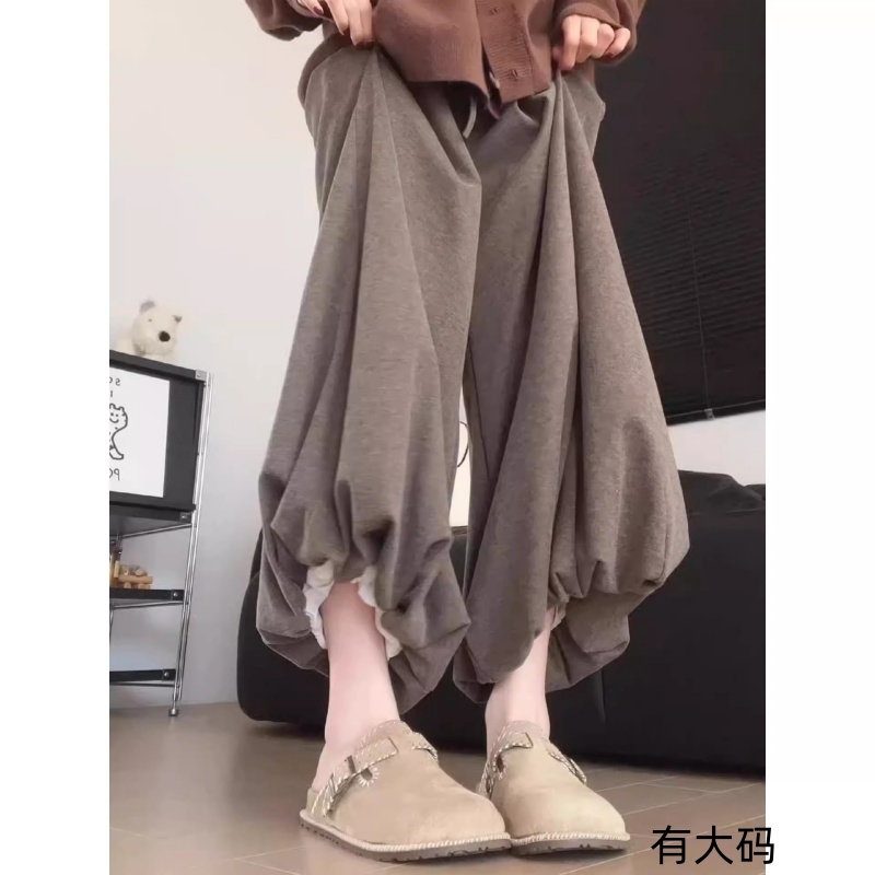 花苞裙裤女2025秋冬显瘦灯笼裤阔腿糯米裤大码加长小个子咖色灰色