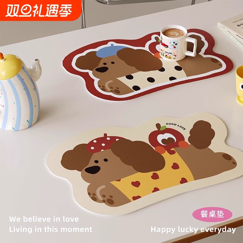 腊肠狗卡通隔热餐垫防水防油免洗咖啡台垫皮革桌面垫杯垫餐桌狗狗
