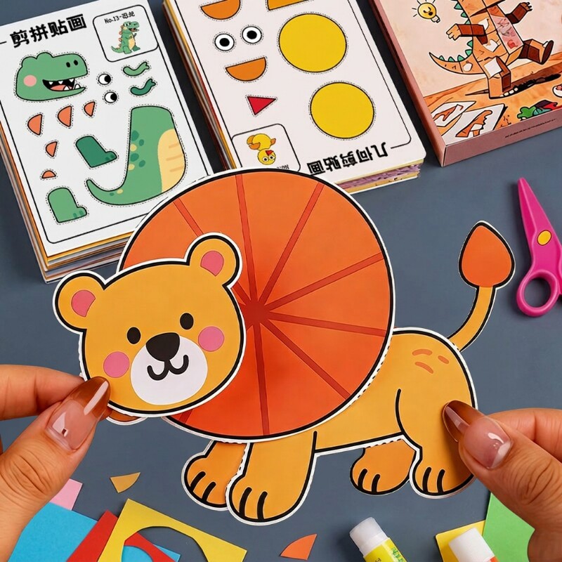 儿童剪纸手工diy材料剪贴画套装3-6岁幼儿园玩具剪刀安全创意训练图片