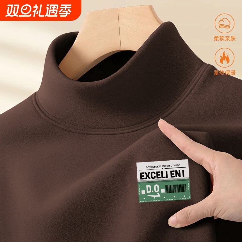 秋冬季新款保暖内搭打底衫双面德绒半高领上衣男士长袖青年T恤衫