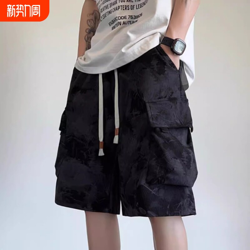 夏季港风短裤男士大口袋休闲宽松ins工装五分裤速干灰色白色黑色
