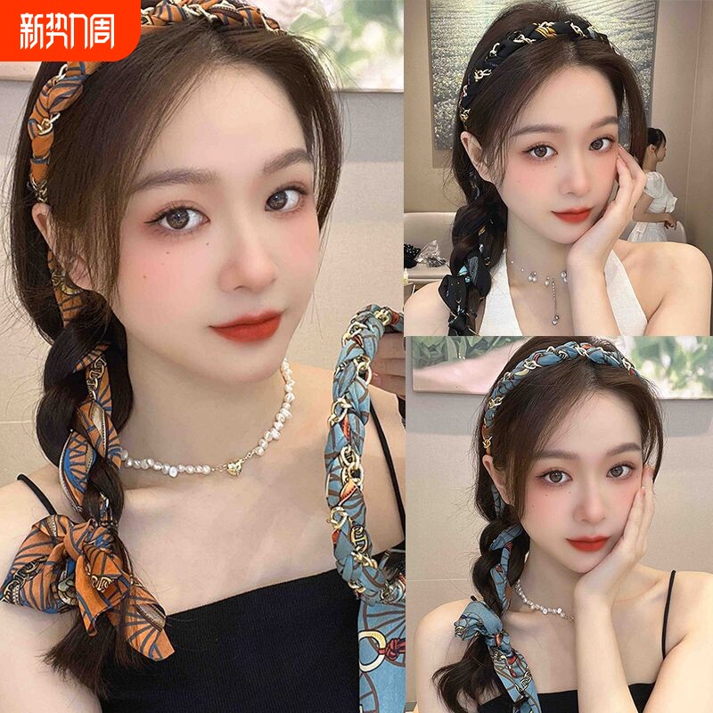 一体链条编发发箍女森系仙美飘带发带绑发头箍复古系夏季发卡头饰