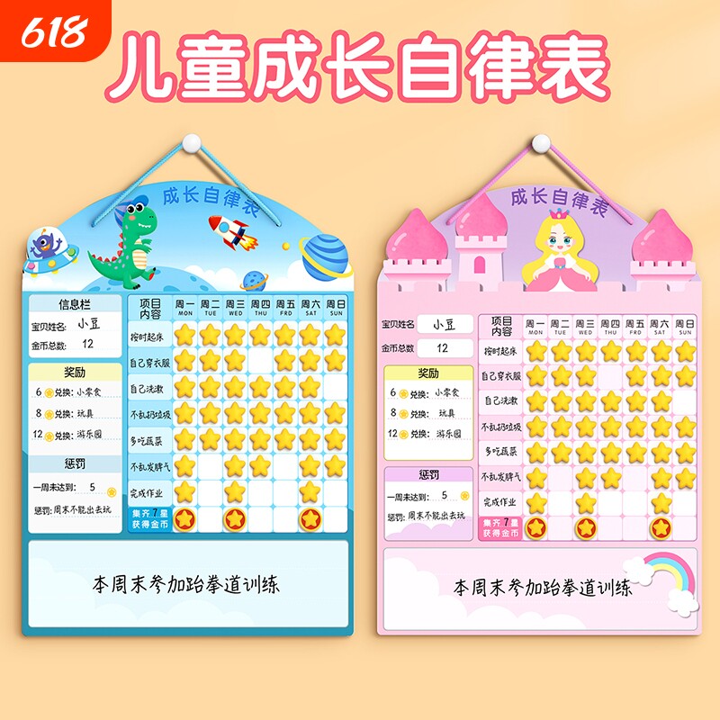 儿童成长自律表奖励孩子的积分卡贴纸记录学习计划表暑期墙贴榜暑假好习惯养成宝宝幼儿小红花打卡假期家庭版