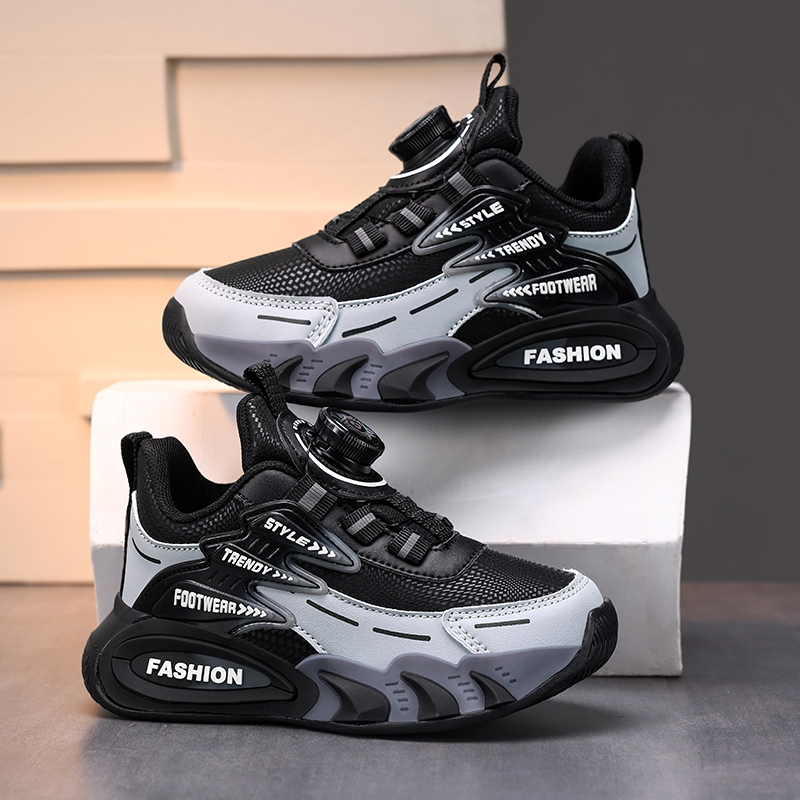 男童运动鞋儿童新款秋冬季防水皮面防臭舒适缓震旋转扣耐磨跑步鞋