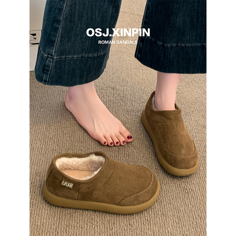 复古小土豆加绒勃肯鞋女2025冬季新款全包一脚蹬保暖雪地靴棉鞋子