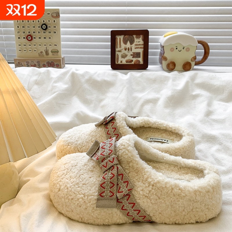 巨好看内增高厚底毛毛拖鞋女外穿2025秋冬新款包头半拖鞋加绒棉拖