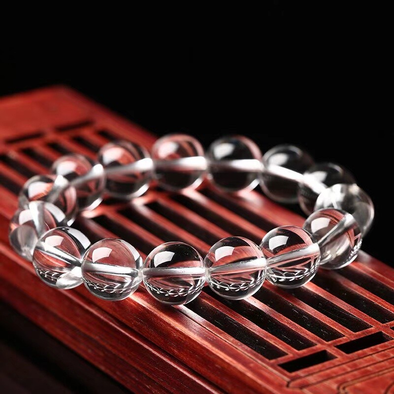 爆款白水晶巴西手链三圈珠子收藏级透明佛珠手链男女同款仿串