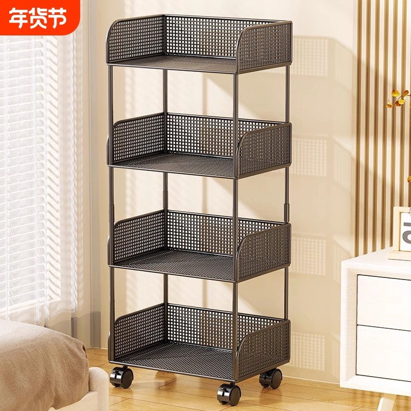 落地多层书架小推车置物架书柜可移动家用简易零食收纳架三层金属