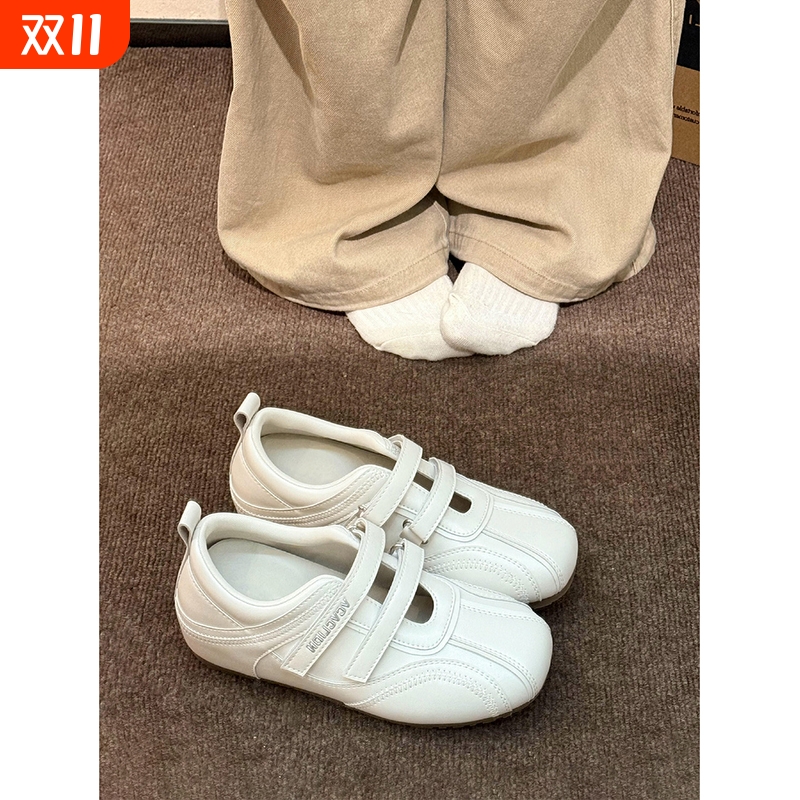 魔术贴韩系芭蕾德训鞋女内增高2025新款休闲百搭运动玛丽珍小白鞋