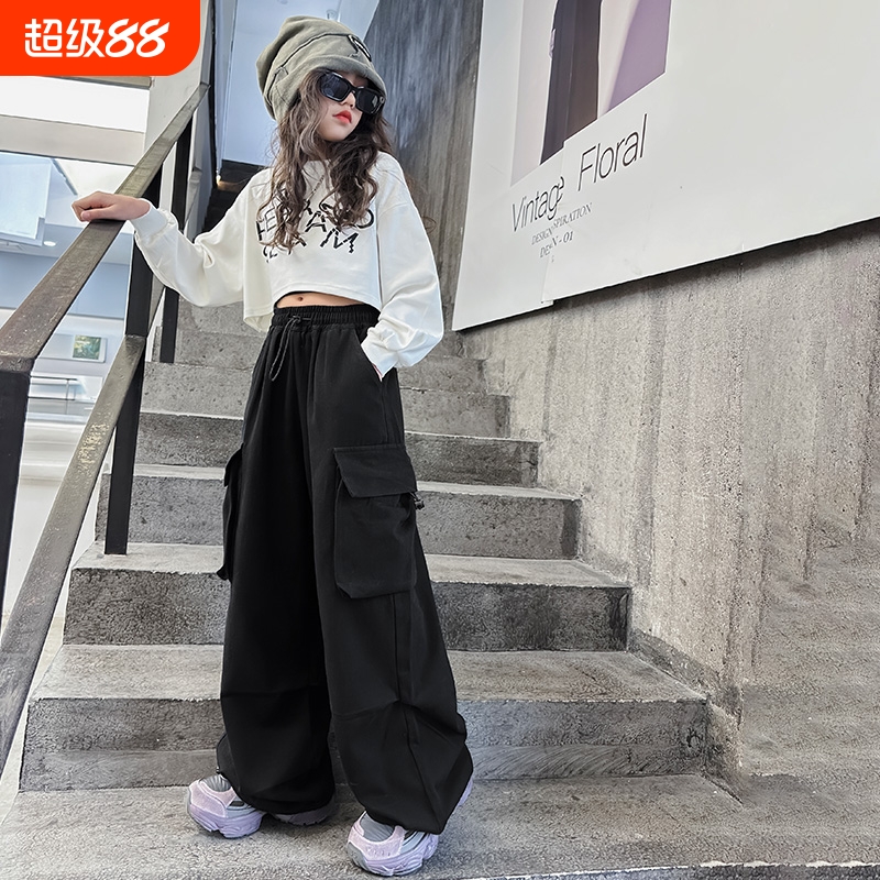 黑色工装裤女童秋装2025新款儿童裤子女孩大童秋季潮酷穿搭阔腿裤