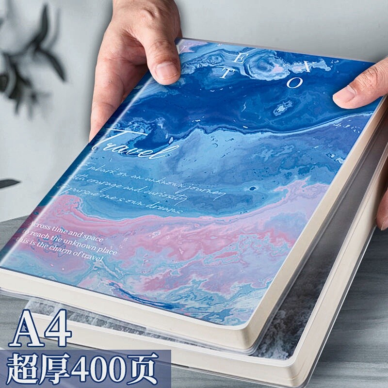 a4肤感笔记本子超厚胶套本厚本大本400页横线亲肤防水会议记录本学生专用记事本ins日记本b5文艺风办公软抄本