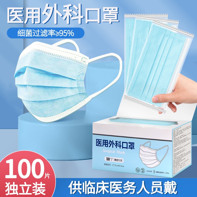 医用外科口罩一次性医疗成人独立包装夏季薄款防护灭菌级粉尘加宽