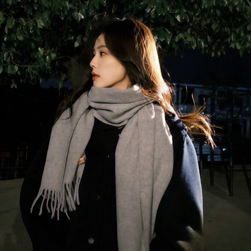 圣诞100%纯色羊毛围巾围脖男女秋冬季百搭保暖情侣披肩礼物红色