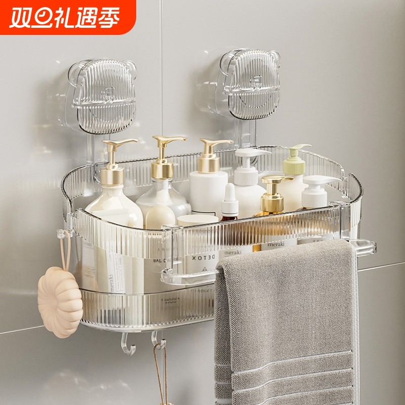 吸盘置物架浴室免打孔墙上壁挂卫生间化妆品收纳盒厕所挂毛巾架子