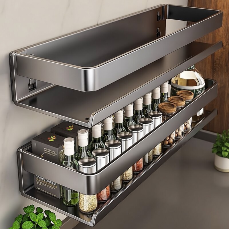 厨房置物架调料架多功能家用调味料盒罐墙上壁挂式不锈钢收纳架子