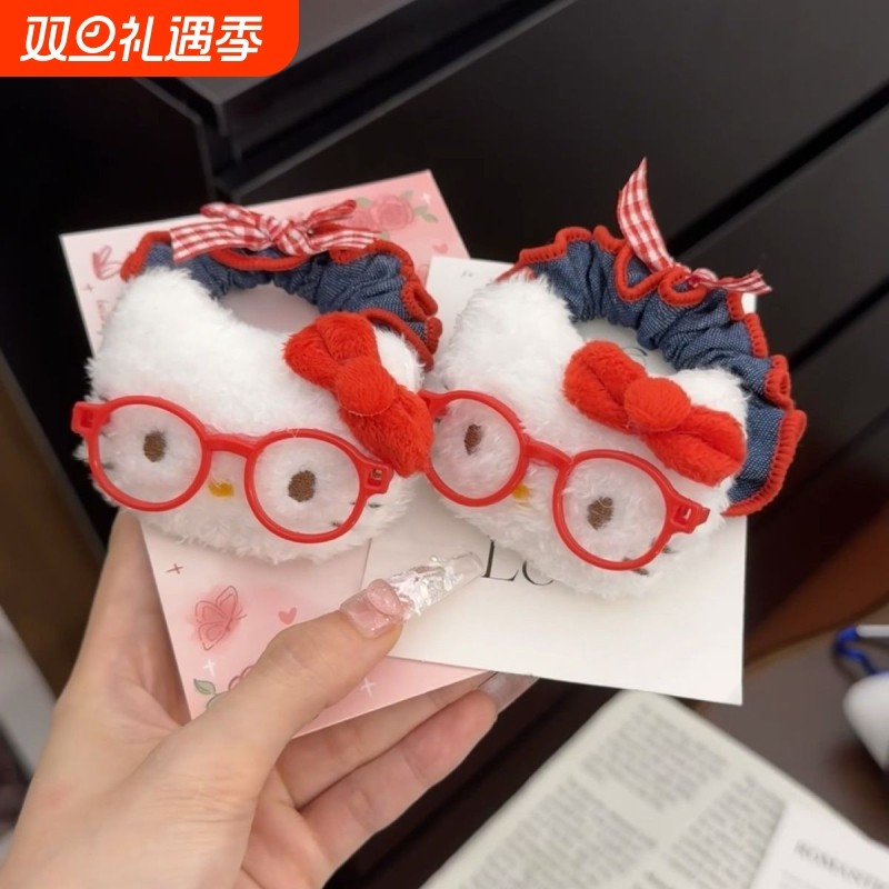 学生古早眼镜猫高弹力发圈可爱少女简约感扎马尾牛仔发绳皮筋